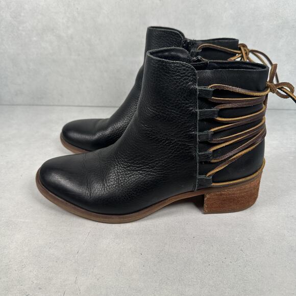 Korks Boots Womens Size 8.5 Black Leather Ankle Block Heel Western Zip Lace Up - Picture 4 of 10